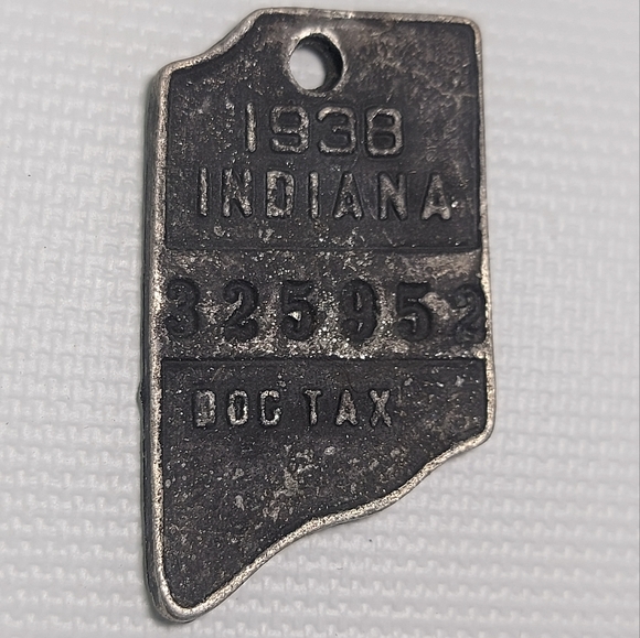 Jewelry - 1938 Indiana State Dog Tax license tag